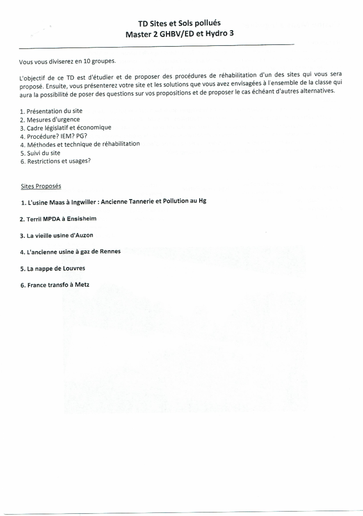 TD n°1 - Pollution et Réhabilitation des Sites Contaminés en GHBV/ED ...