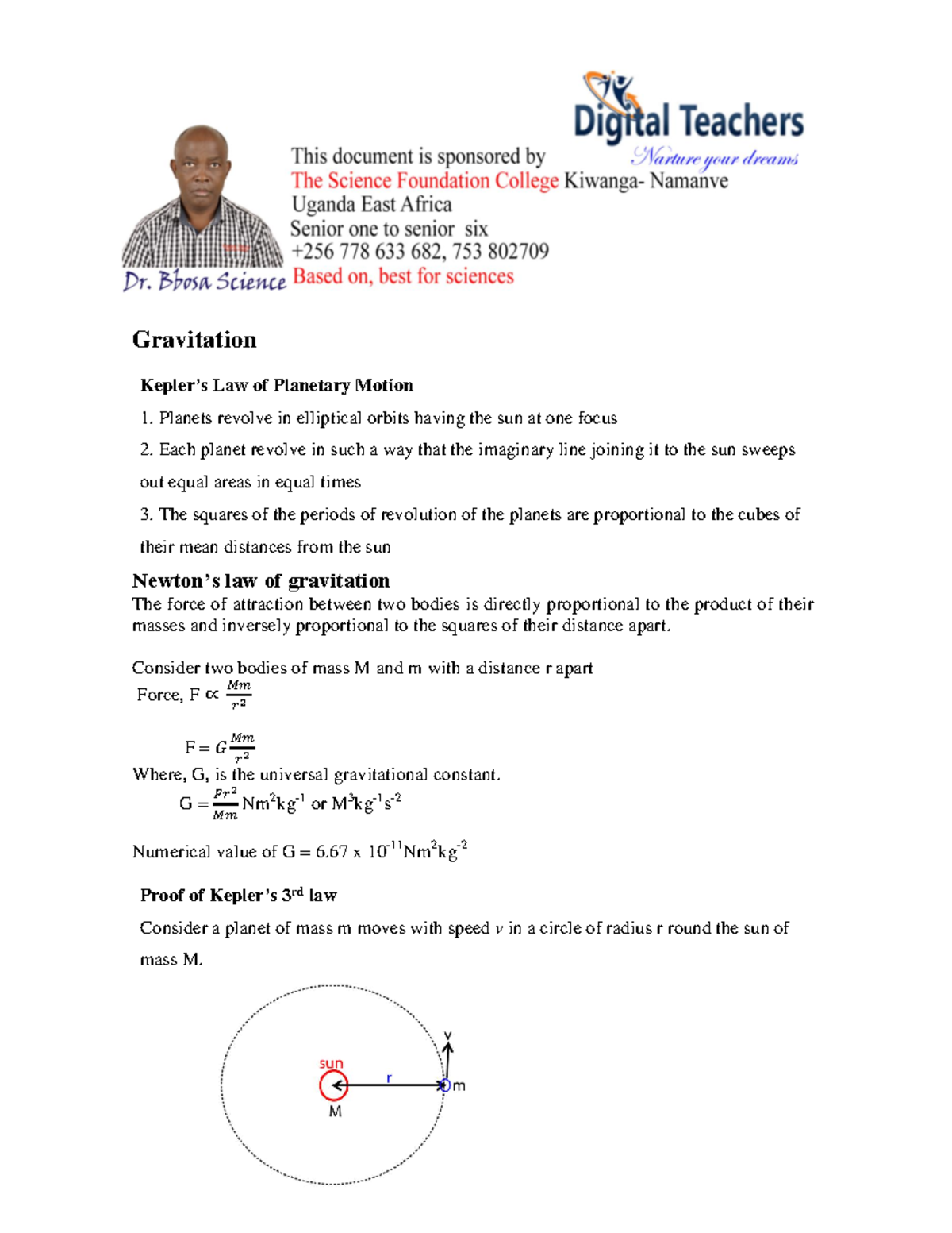 Gravitation Laws and Planetary Motion - Digital Teacher Notes - Studocu