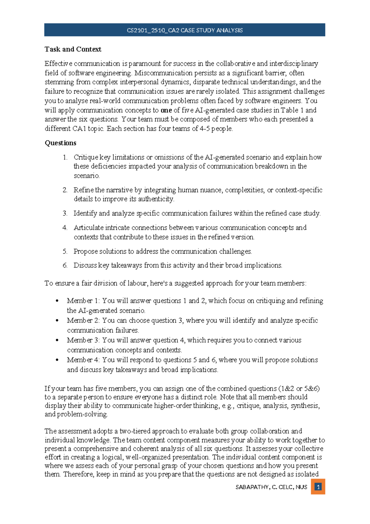 CS2101_2510_CA2 Effective Communication in Software Engineering Case ...