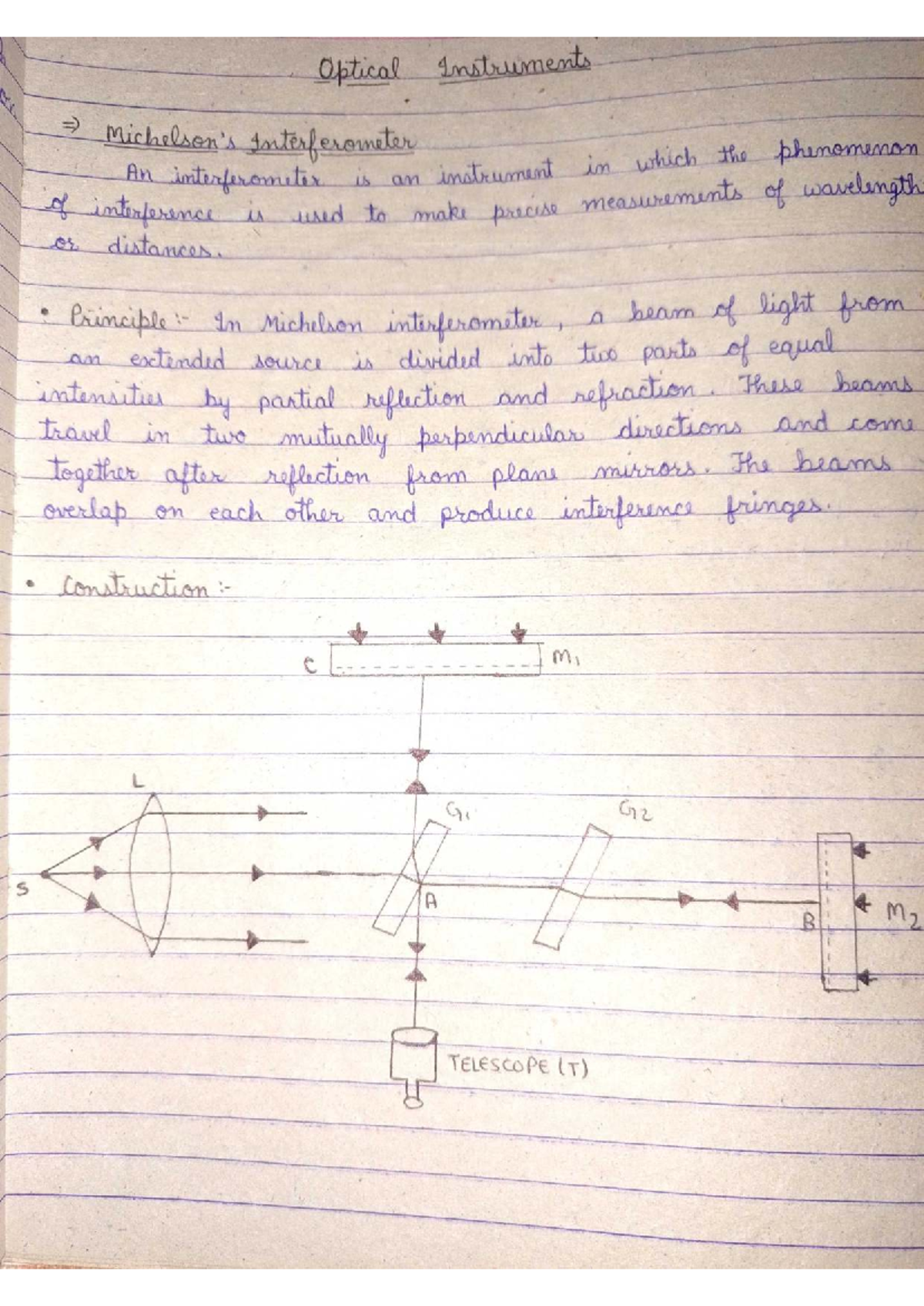 Michelson Interferometer: Detailed Study Notes for G2 M2 TELESCOPE ...