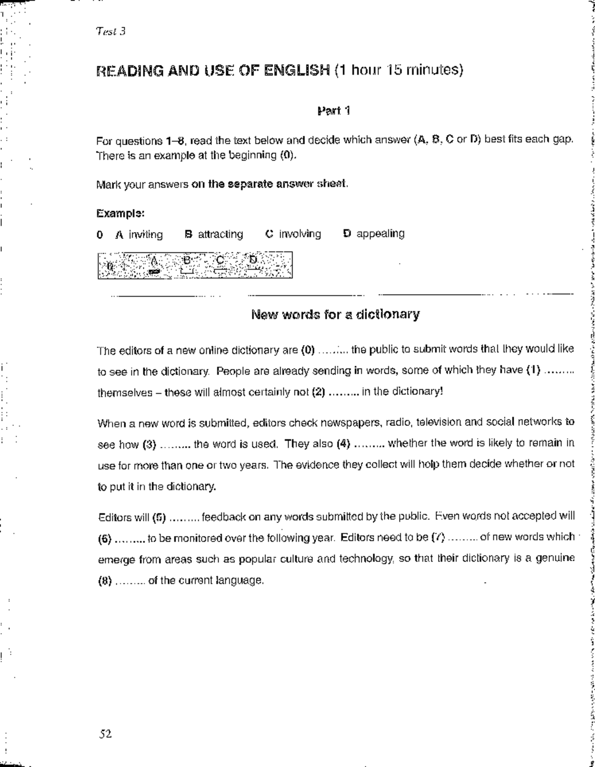 Test 3 - Reading and Use of English Practice Questions - Studocu
