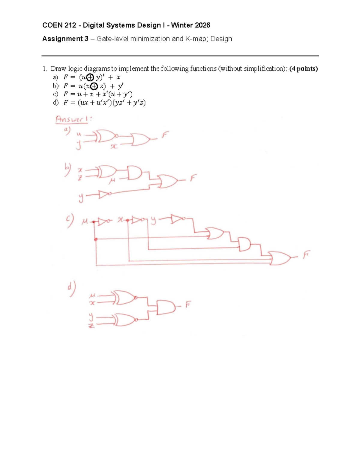 COEN 212 Digital Systems Design I Winter 2026 Assignment 3: Logic ...