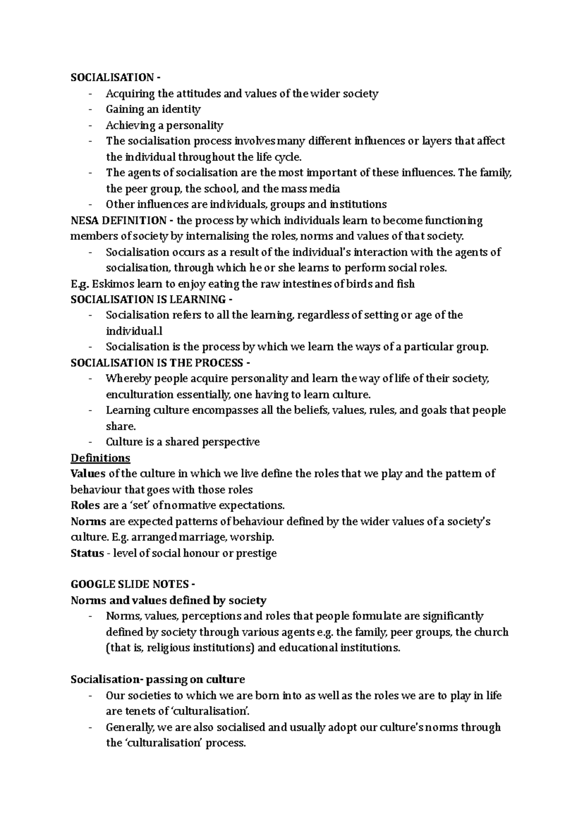 Copy of Copy of SAC - Socialisation notes - SOCIALISATION - Acquiring ...