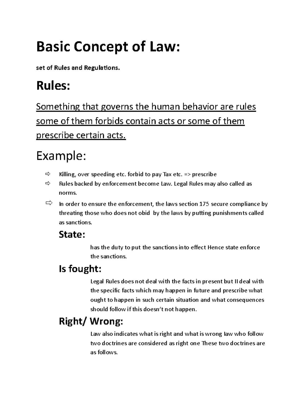 BS Law 4 Year: Basic Concepts of Law and Legal Principles - Studocu