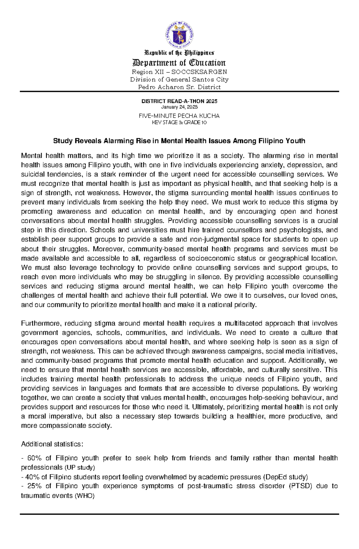 Mental Health Issues Among Filipino Youth: Insights and Solutions - Studocu
