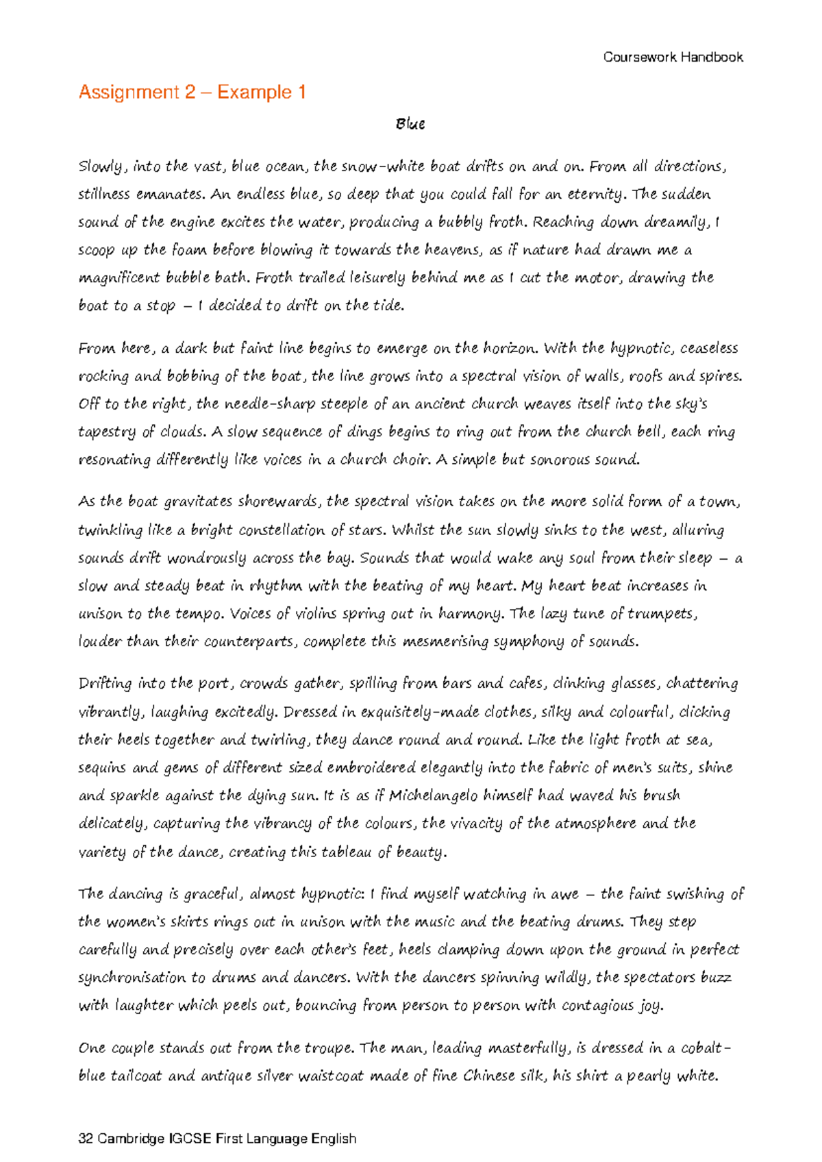 Cambridge IGCSE First Language English Coursework Handbook Assignment 2 ...