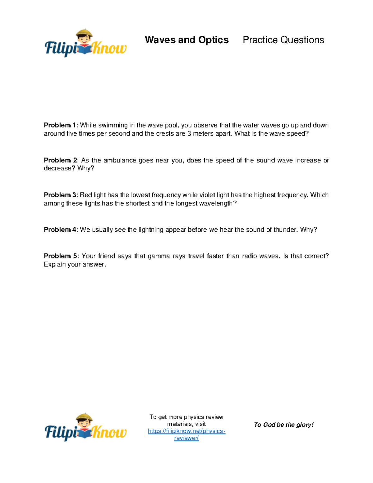 Waves and Optics Practice Questions - What is the wave speed? Problem 2 ...