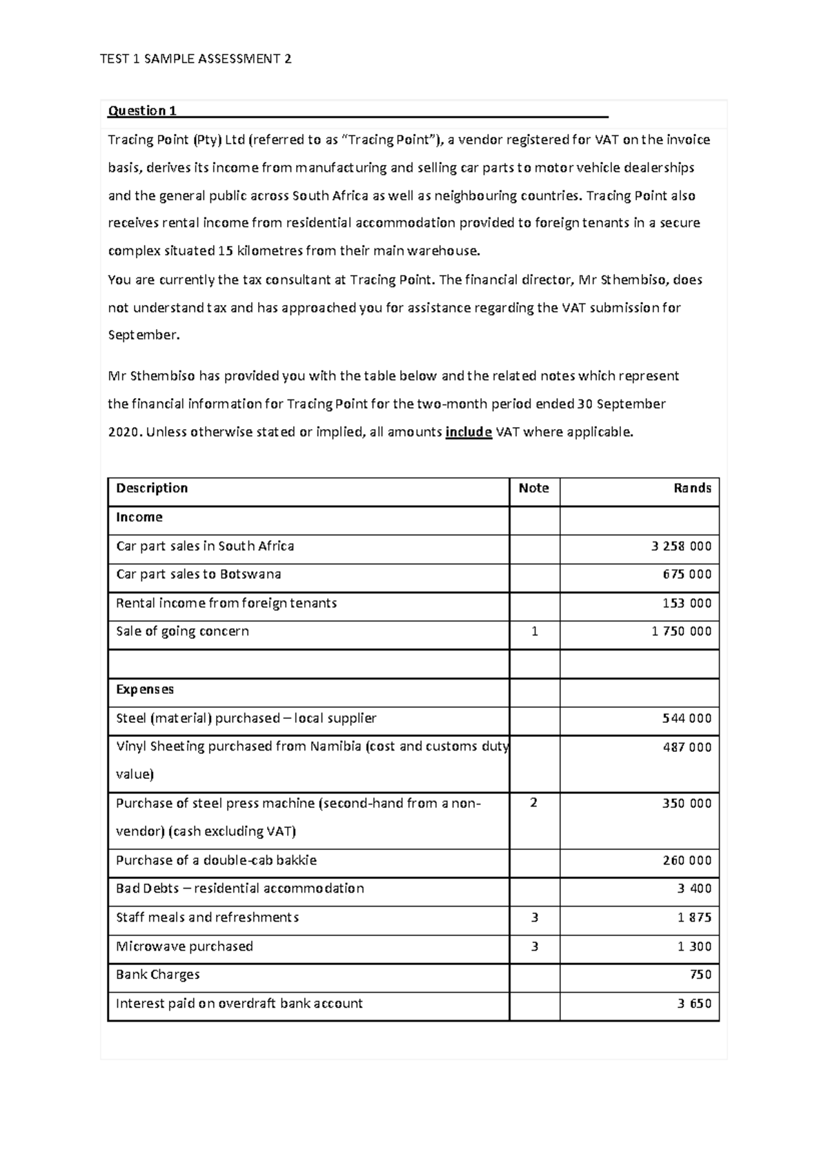 VAT TEST 3 - Sample Assessment on Tracing Point's VAT Submission - Studocu