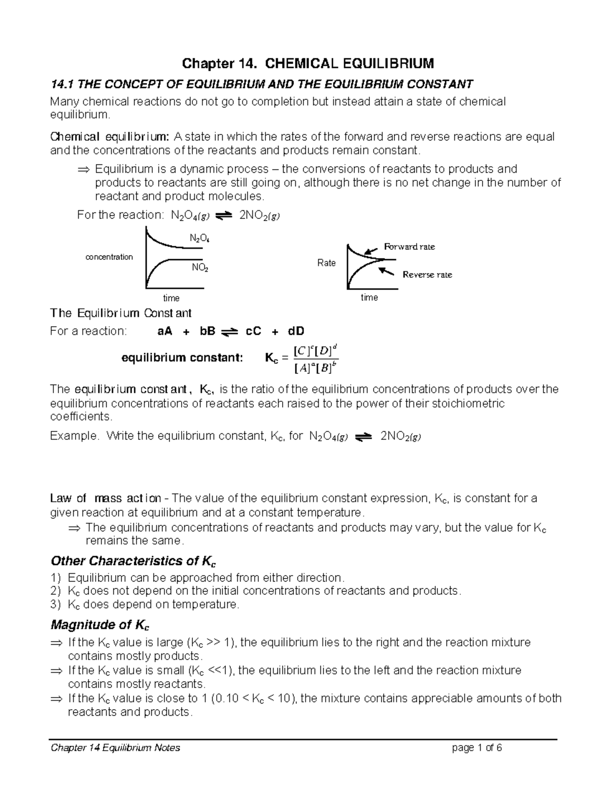 Chemical Equilibrium Concepts and Kc Calculations - CH 14 Review - Studocu