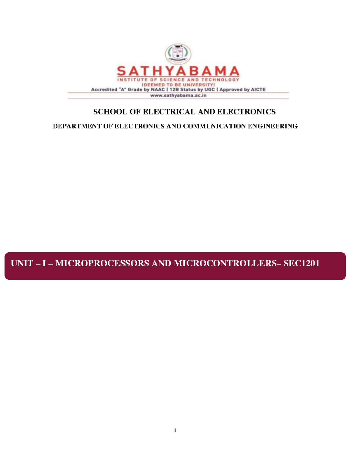 Unit I: Introduction to Microprocessors - SEC1201 Notes - Studocu