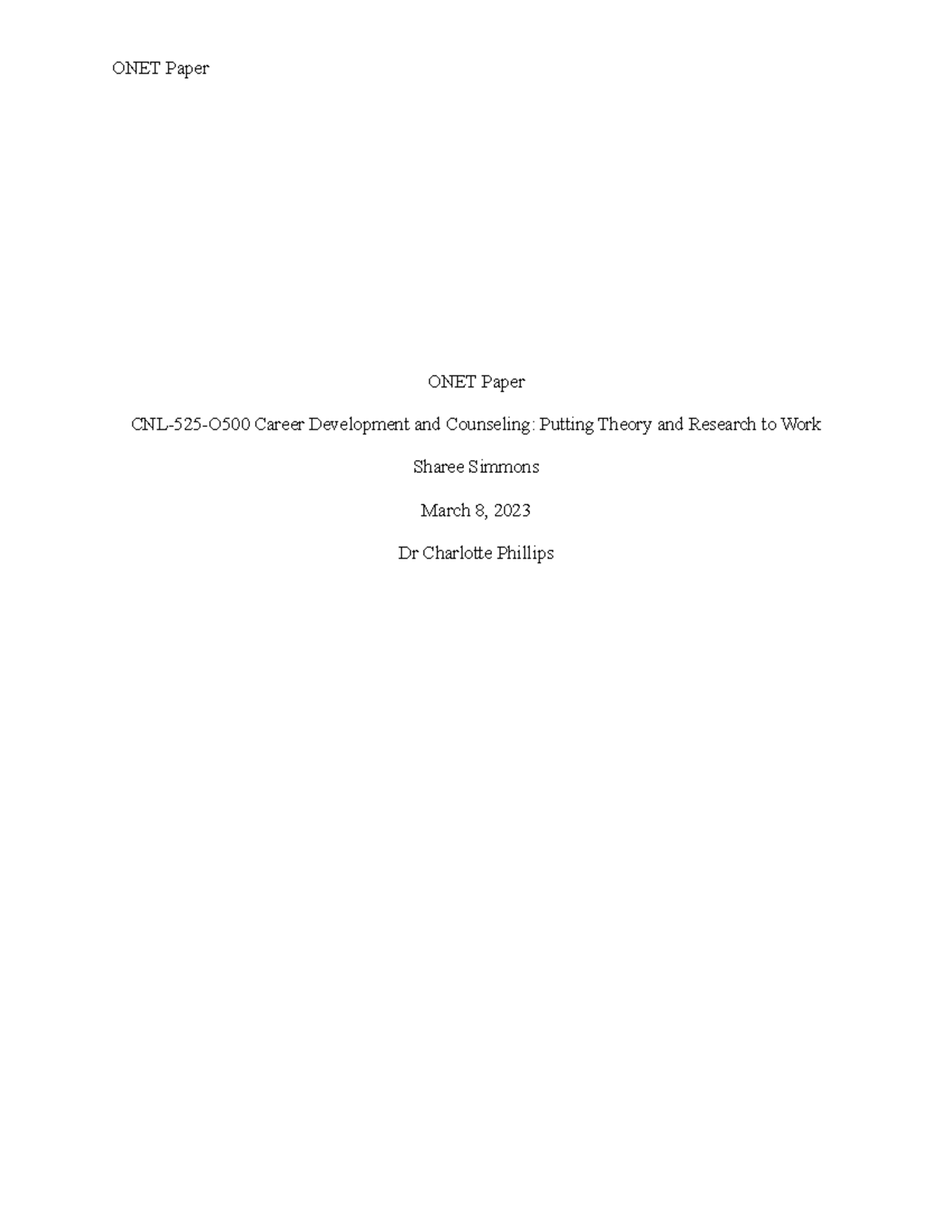 CNL-525-O500 ONET Interest Profiler Analysis and Career Insights - Studocu