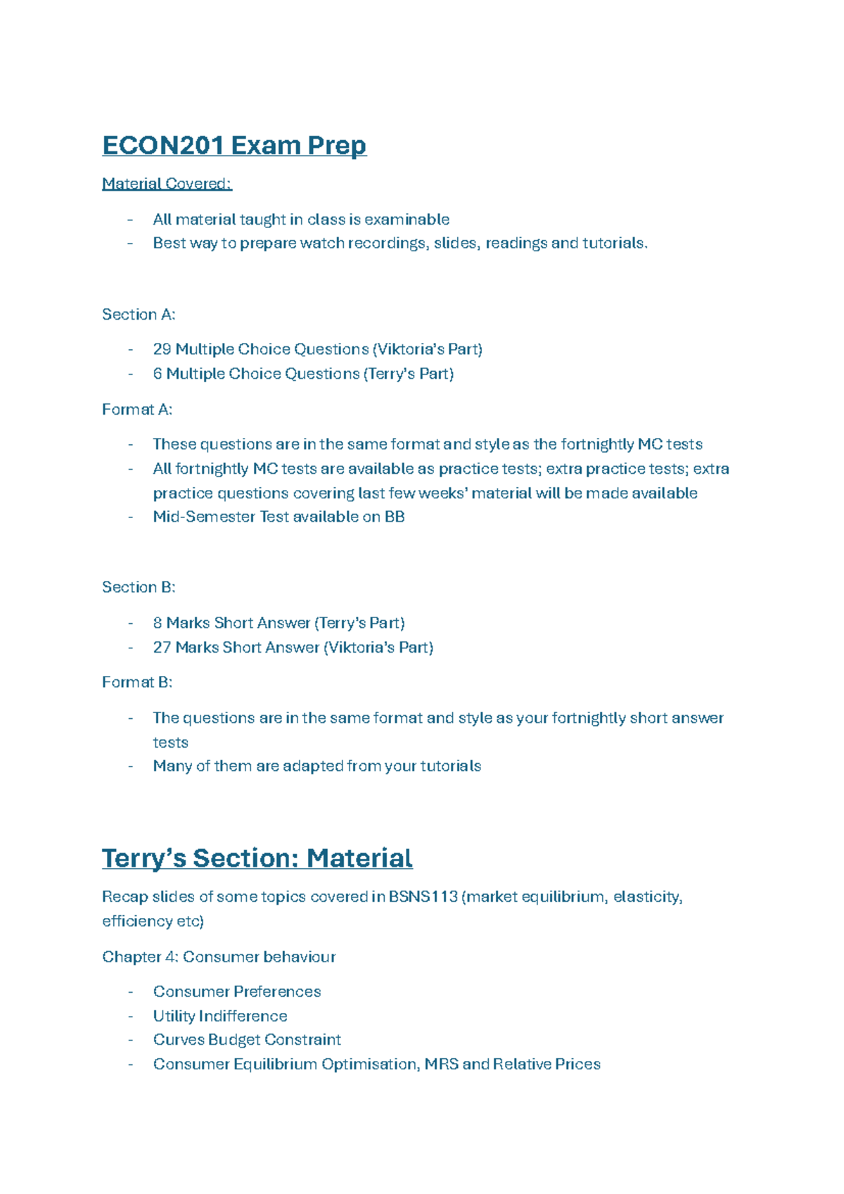 ECON201 Final Exam Prep: Comprehensive Study Notes and Strategies - Studocu