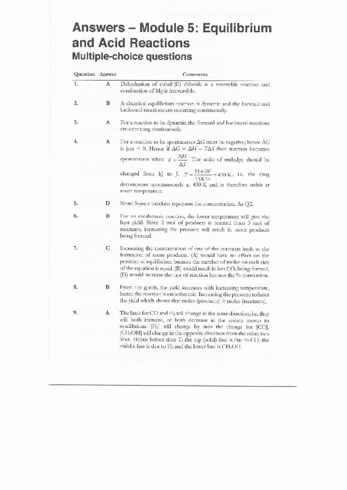 Module 5: Equilibrium and Acid Reactions Answers - Studocu