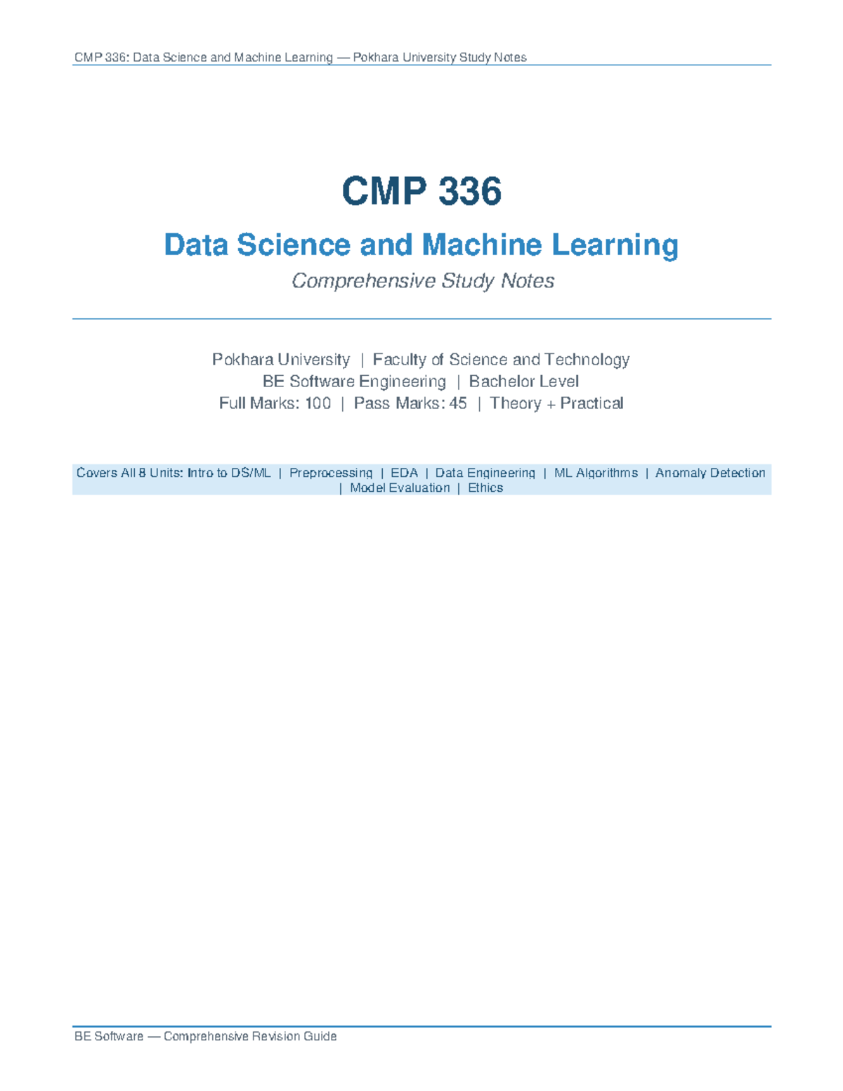 CMP 336: Comprehensive Study Notes on Data Science & ML at Pokhara ...