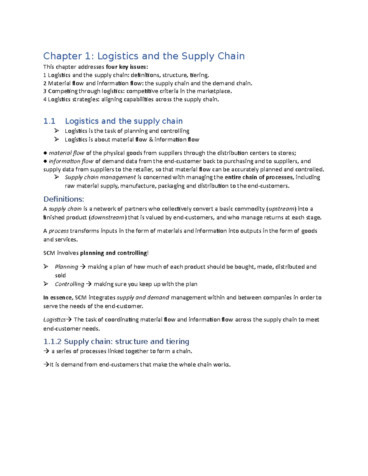 Supply Chain Management Summary Chapter 1 - Saxion - Studeersnel
