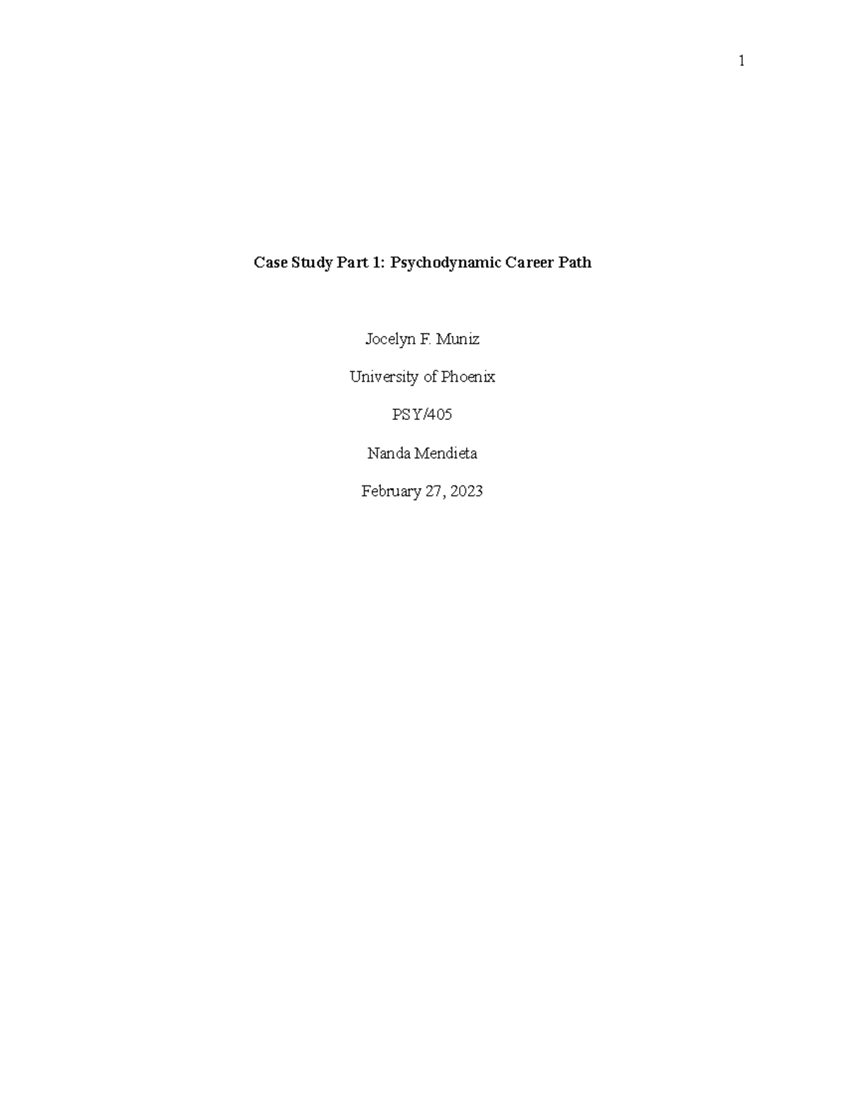 Case Study PSY/ Part 1: Career Path Analysis via Jung's Theory - Studocu