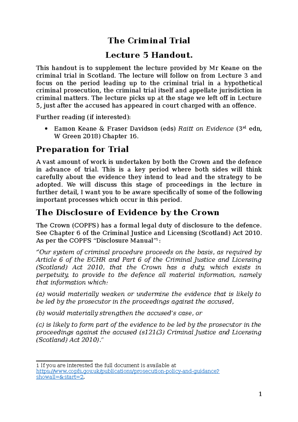 ILS Lecture 5 Handout: Understanding the Criminal Trial Process - Studocu