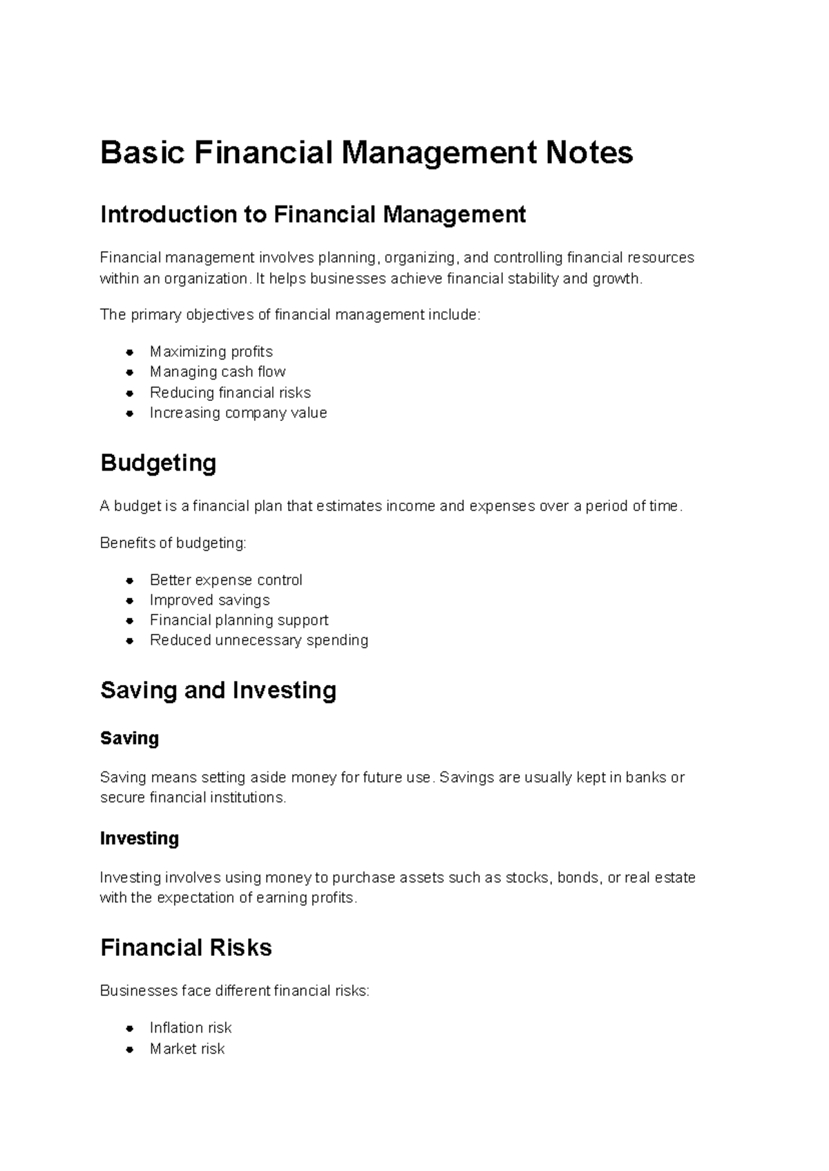 Basic Financial Management Notes: Key Concepts & Strategies - Studocu