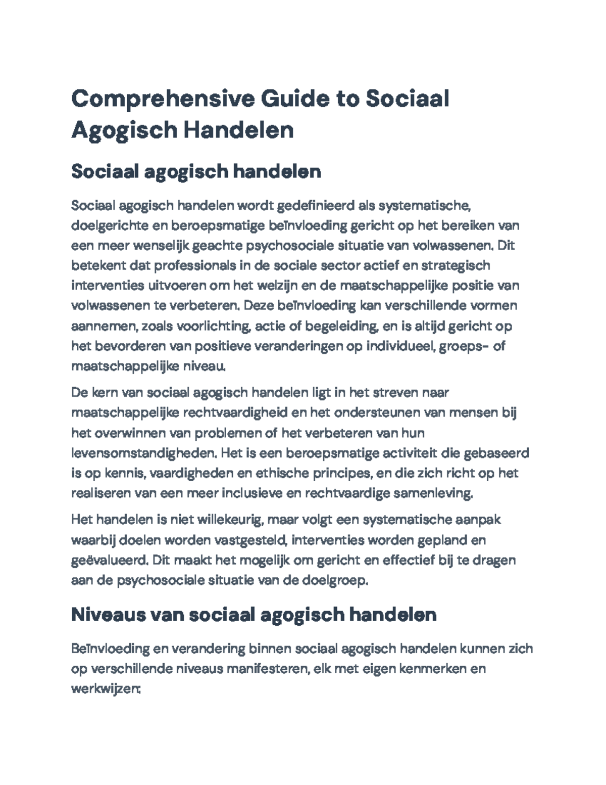 Comprehensive Guide to Sociaal Agogisch Handelen voor Volwassenen - Studocu