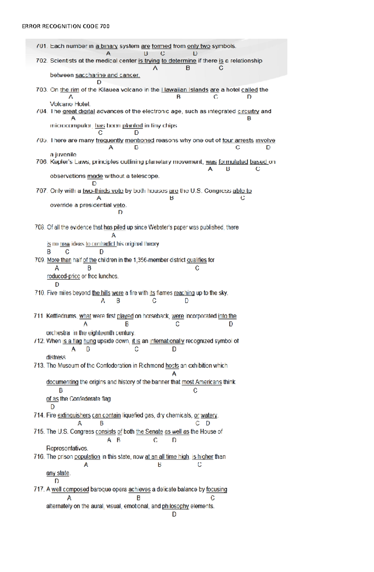 Error Recognition Code 700: Analysis and Notes - Studocu