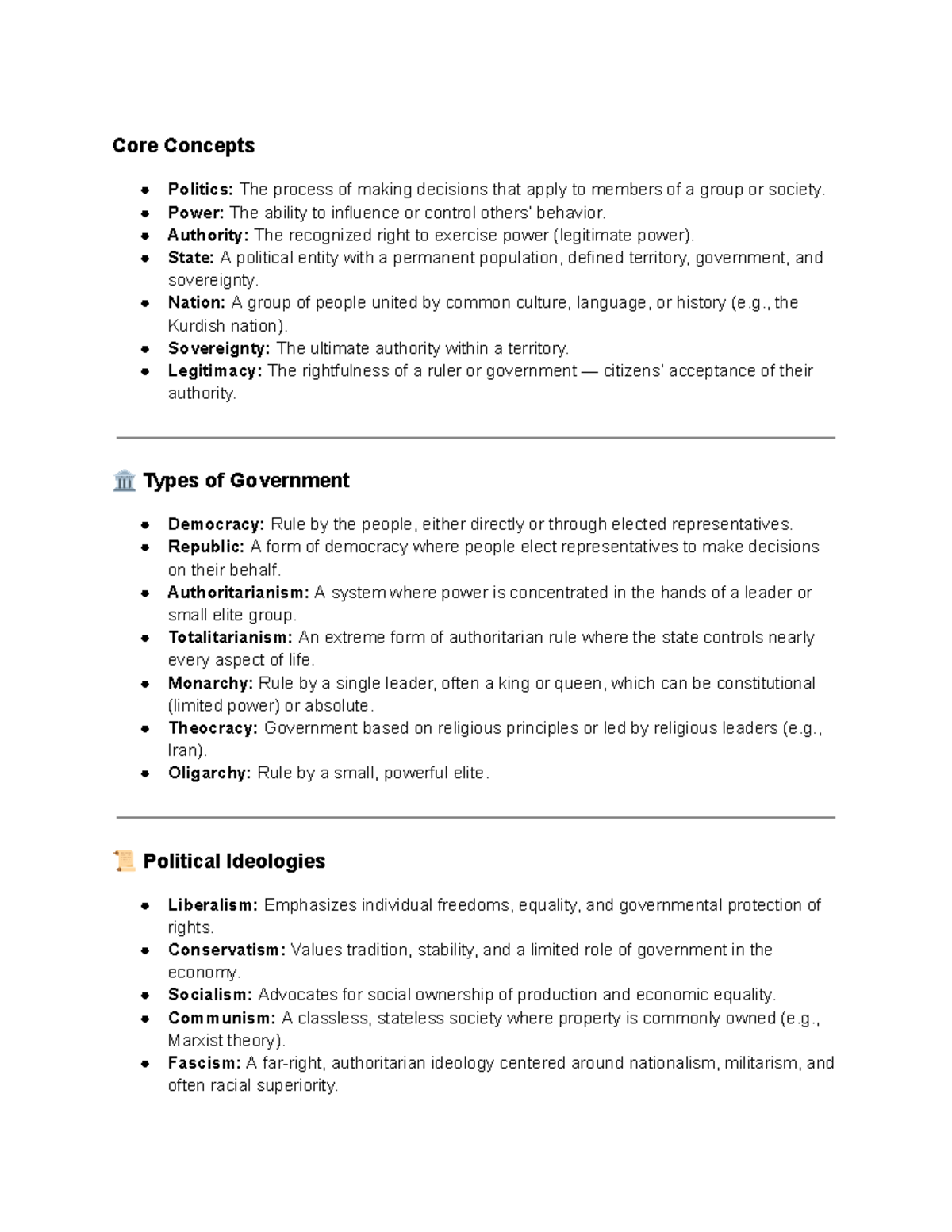 Political science full notes - Core Concepts Politics: The process of ...