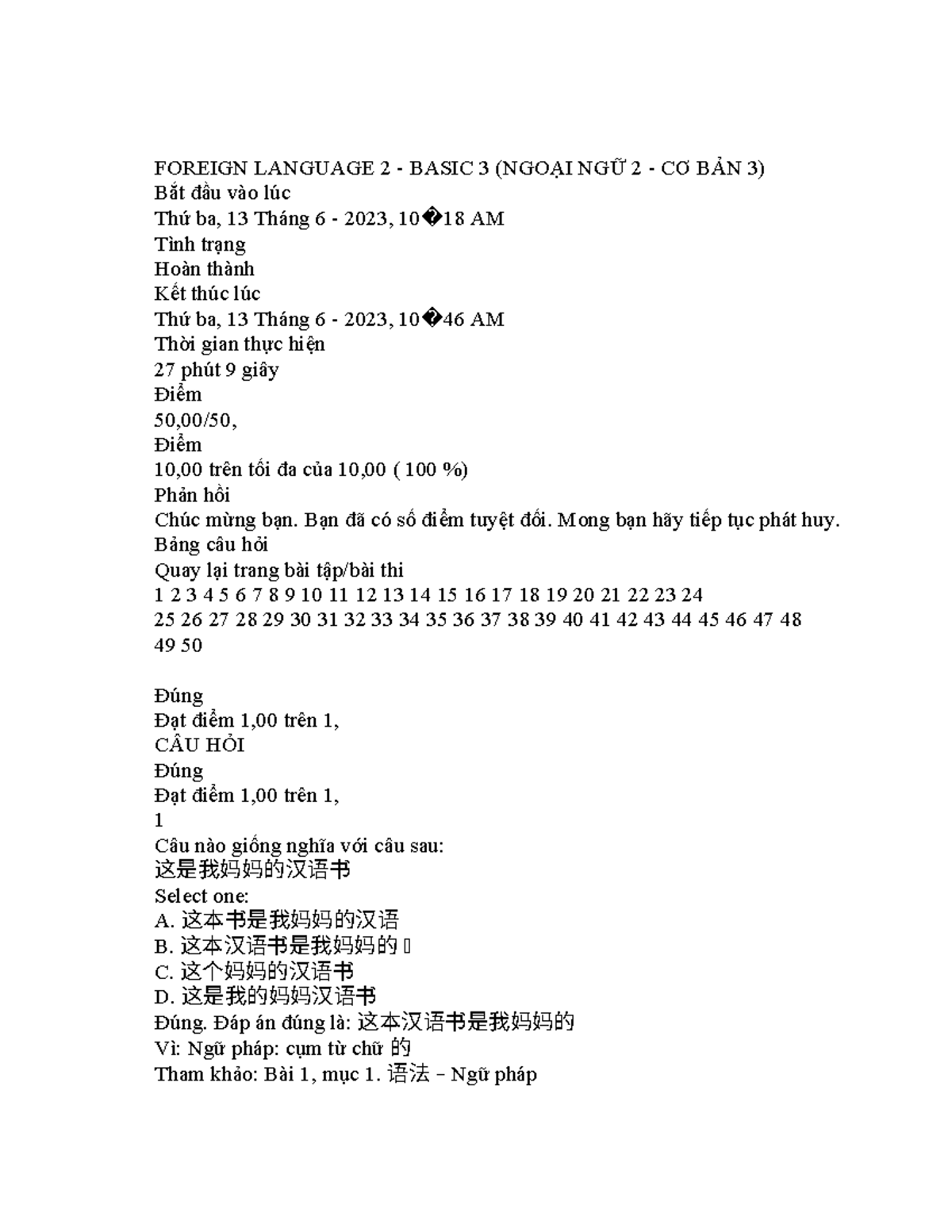 FOREIGN LANGUAGE 2 BASIC 3 (NGOẠI NGỮ 2 CƠ BẢN 3) Final Exam Results ...