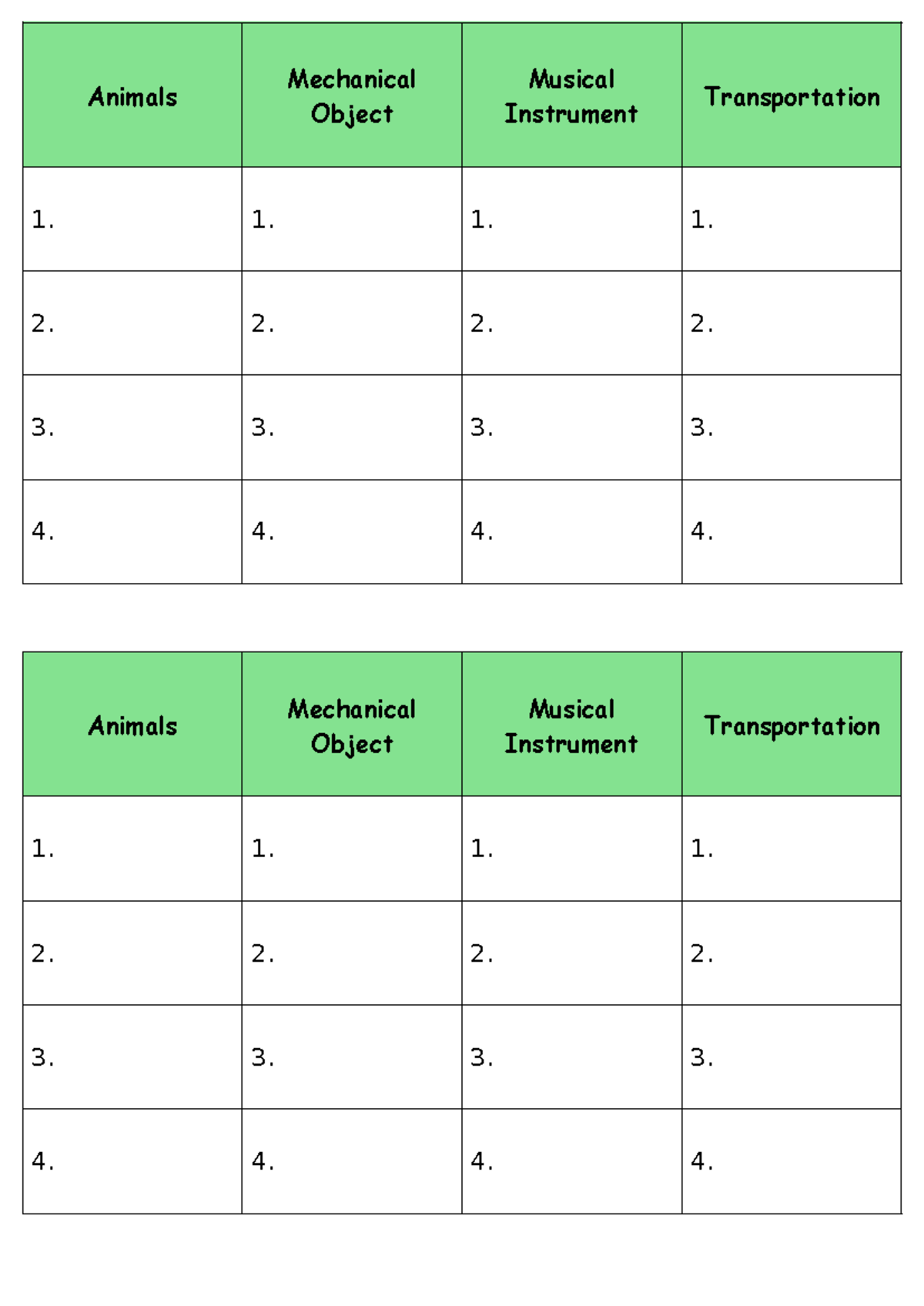 Activity Sheets - N/A - Computing - Animals Mechanical Object Musical ...