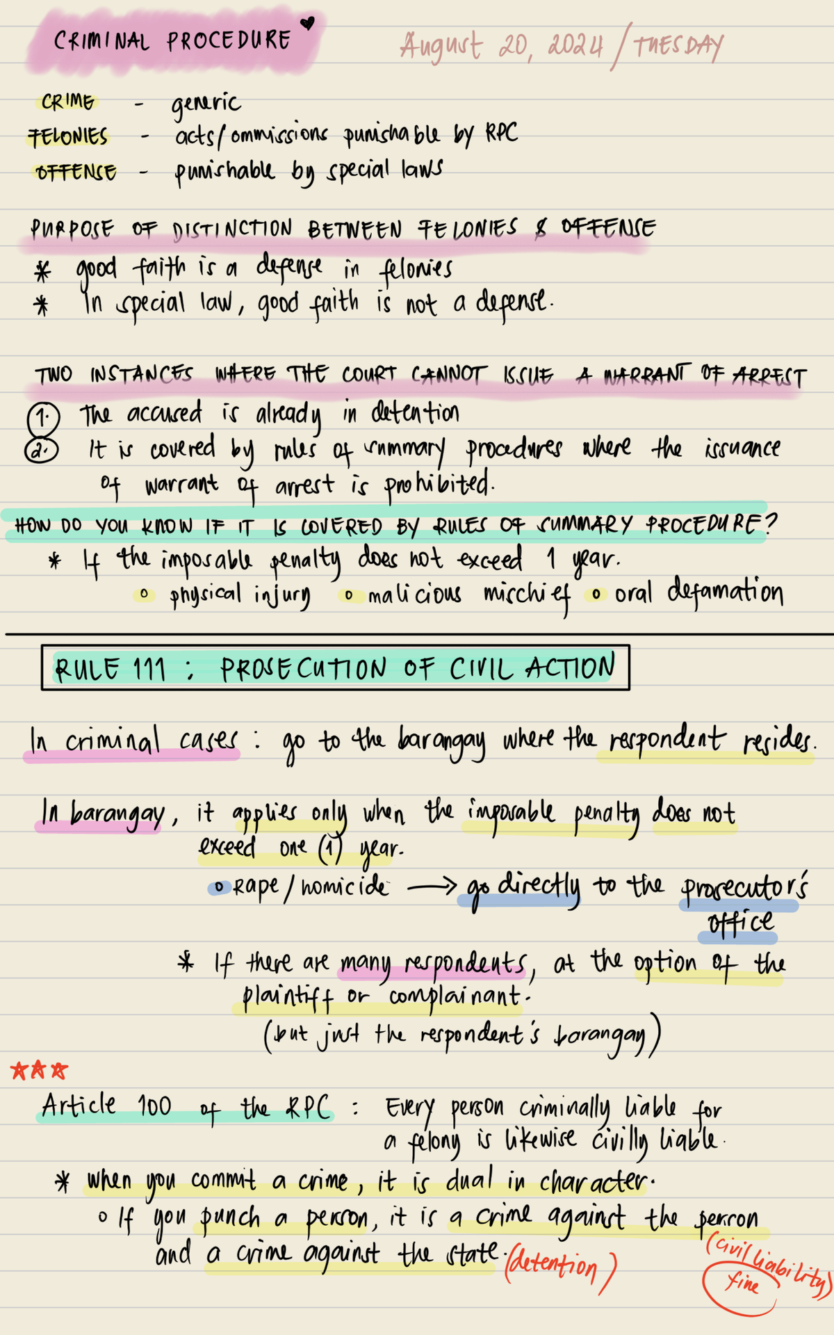 Lecture Notes - Rule 111 & 112 082024 202408312239 41833 - CRIMINAL ...