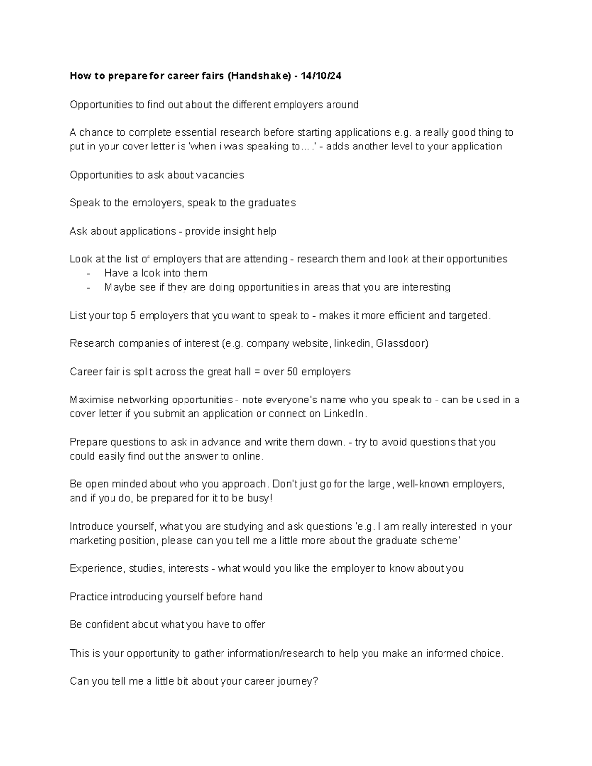 Career Fair Prep Guide (Handshake) - Tips for Success in Networking ...