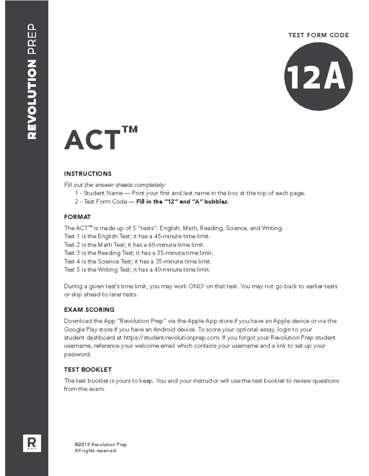 ACT 12A Practice Test Instructions and Format Overview - Studocu