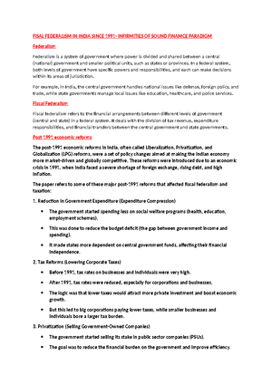 Public Finance in India (GE) Unit 3: Understanding Fiscal Federalism ...