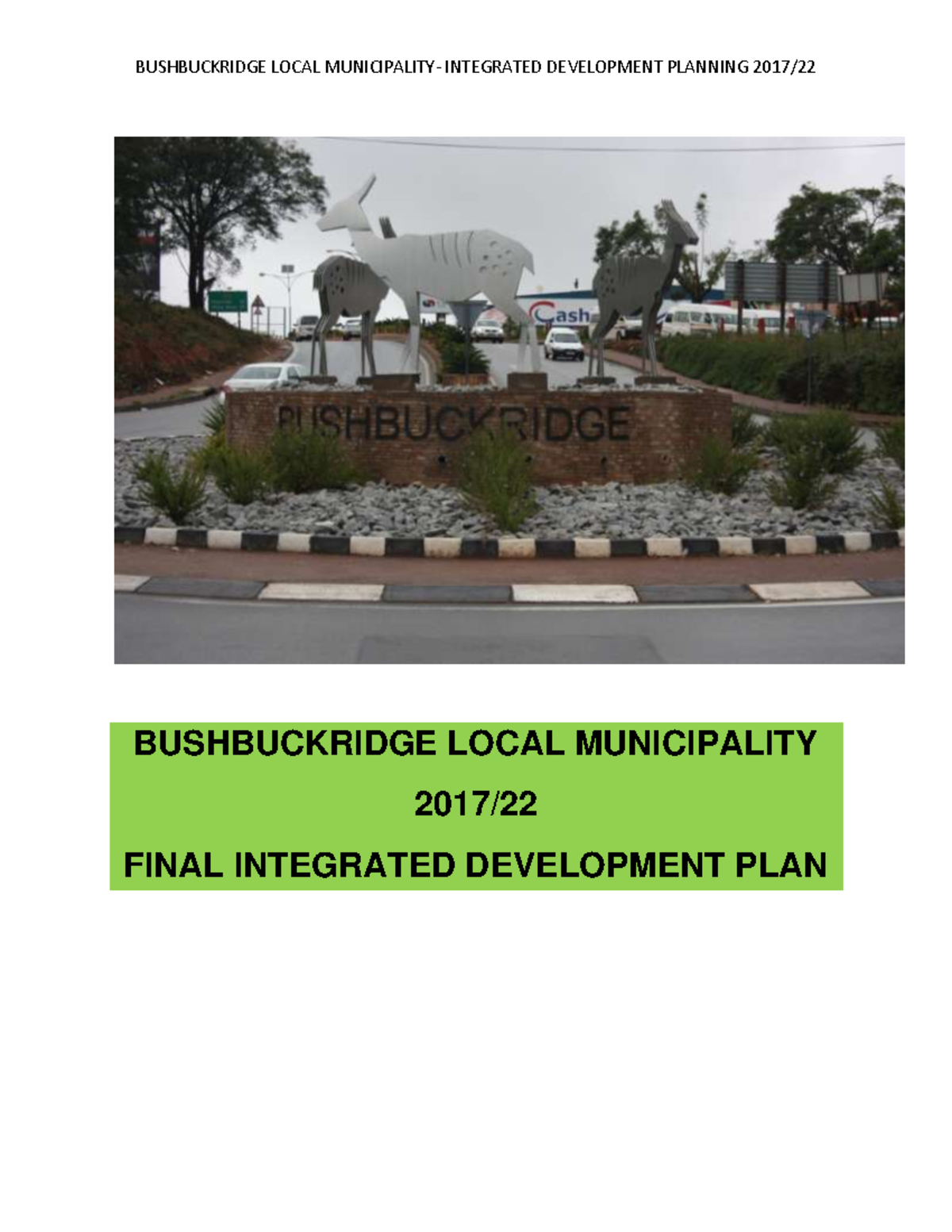 Bushbuckridge Local Municipality IDP 2017-2022: Integrated Development ...