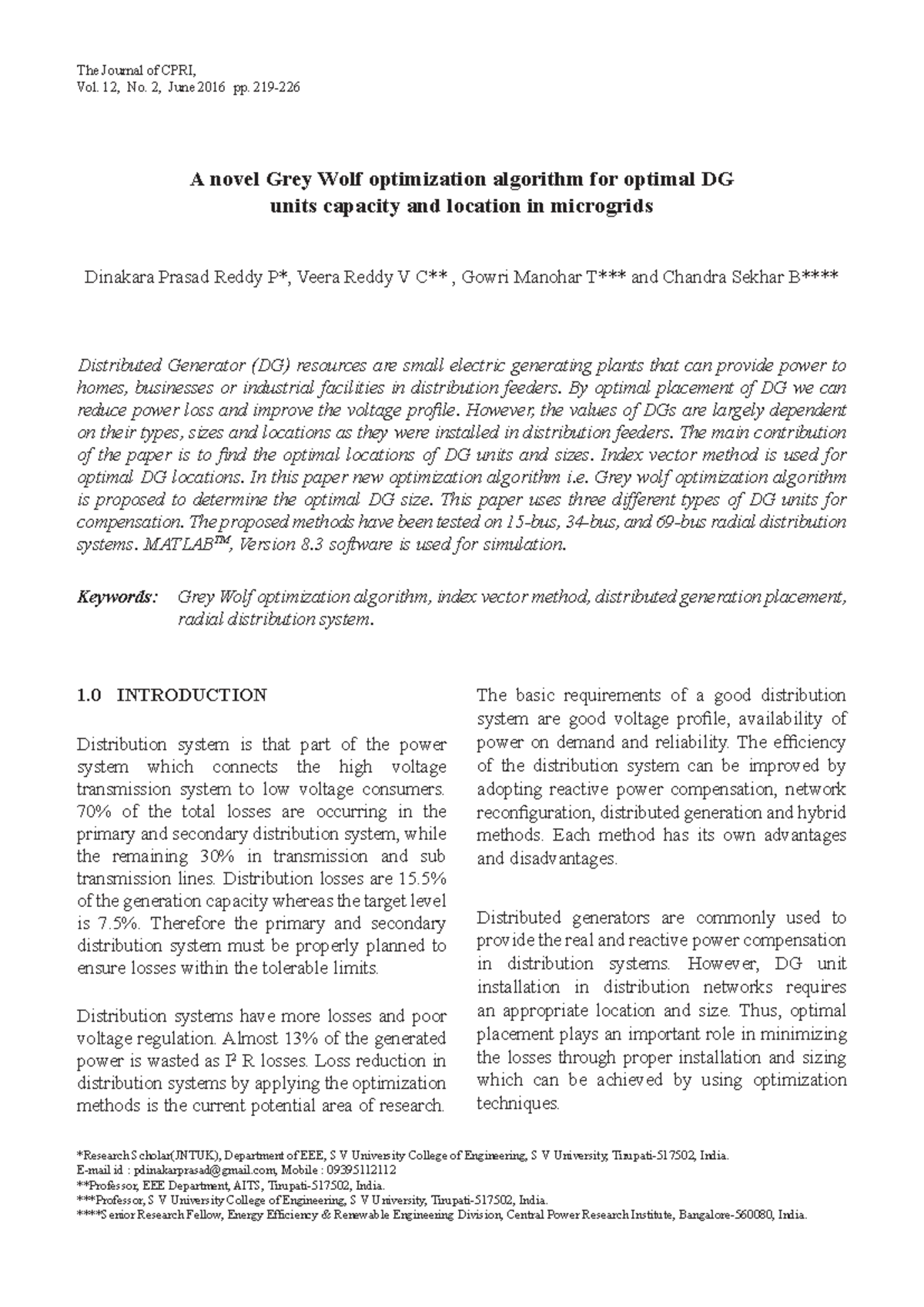 A Novel Grey Wolf Optimization Algorithm for Optimal DG Placement (CPRI ...