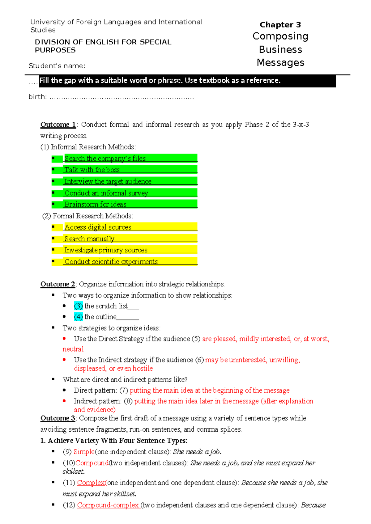 A01 - Lecture Notes: Chapter 3 - Composing Business Messages - Studocu