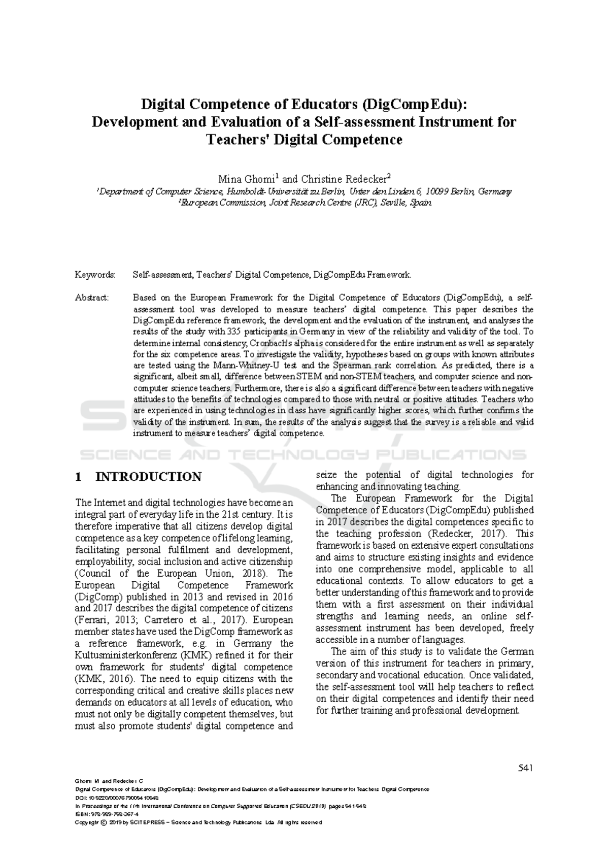 Digital Competence of Educators (DigCompEdu): Tool Development ...