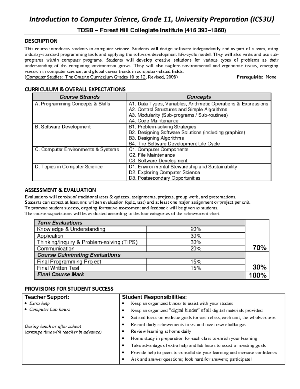 ICS3U-Course Outline-Sept2018 - Introduction to Computer Science, Grade ...