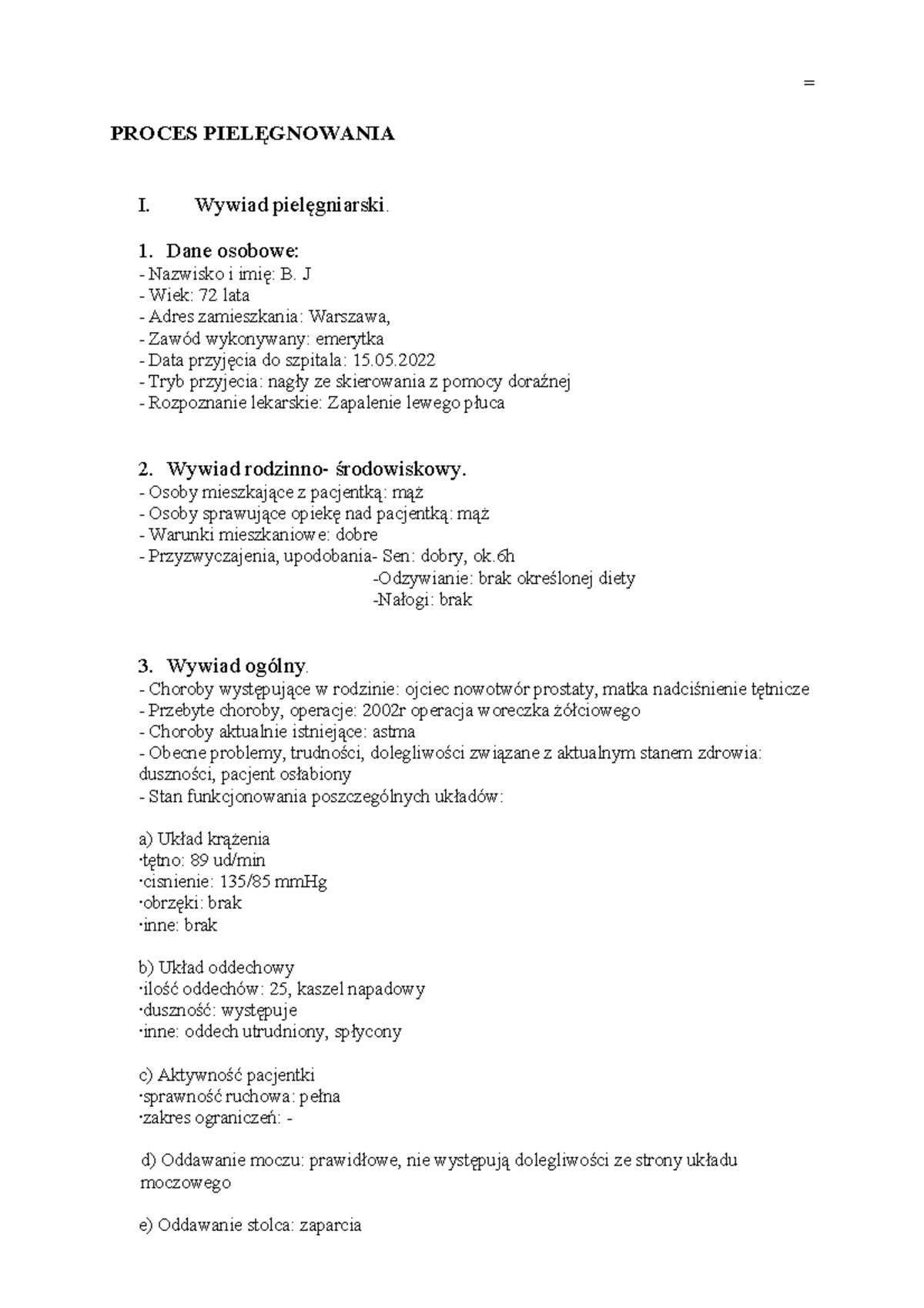 Proces pielęgnowania pacjenta w stanie krytycznym - Studia