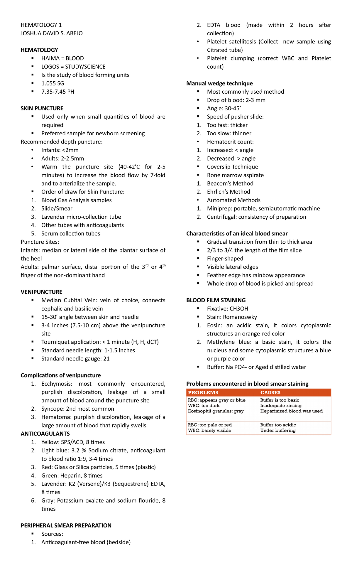 Hematology 1 Periodical 1 - Key Practice Questions and Concepts - Studocu