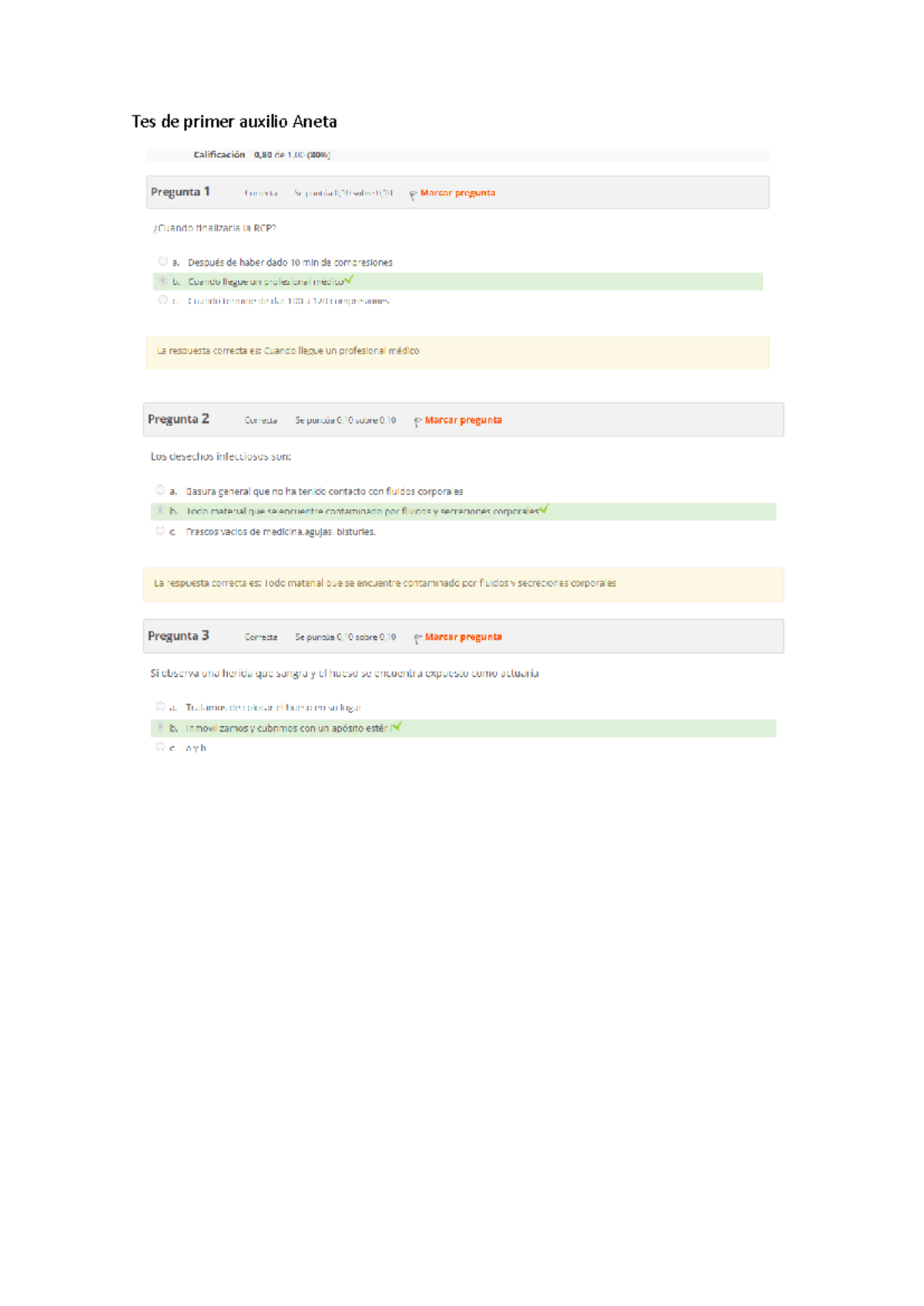 Tes de Primer Auxilio Aneta - Preguntas y Respuestas Clave - Document Preview