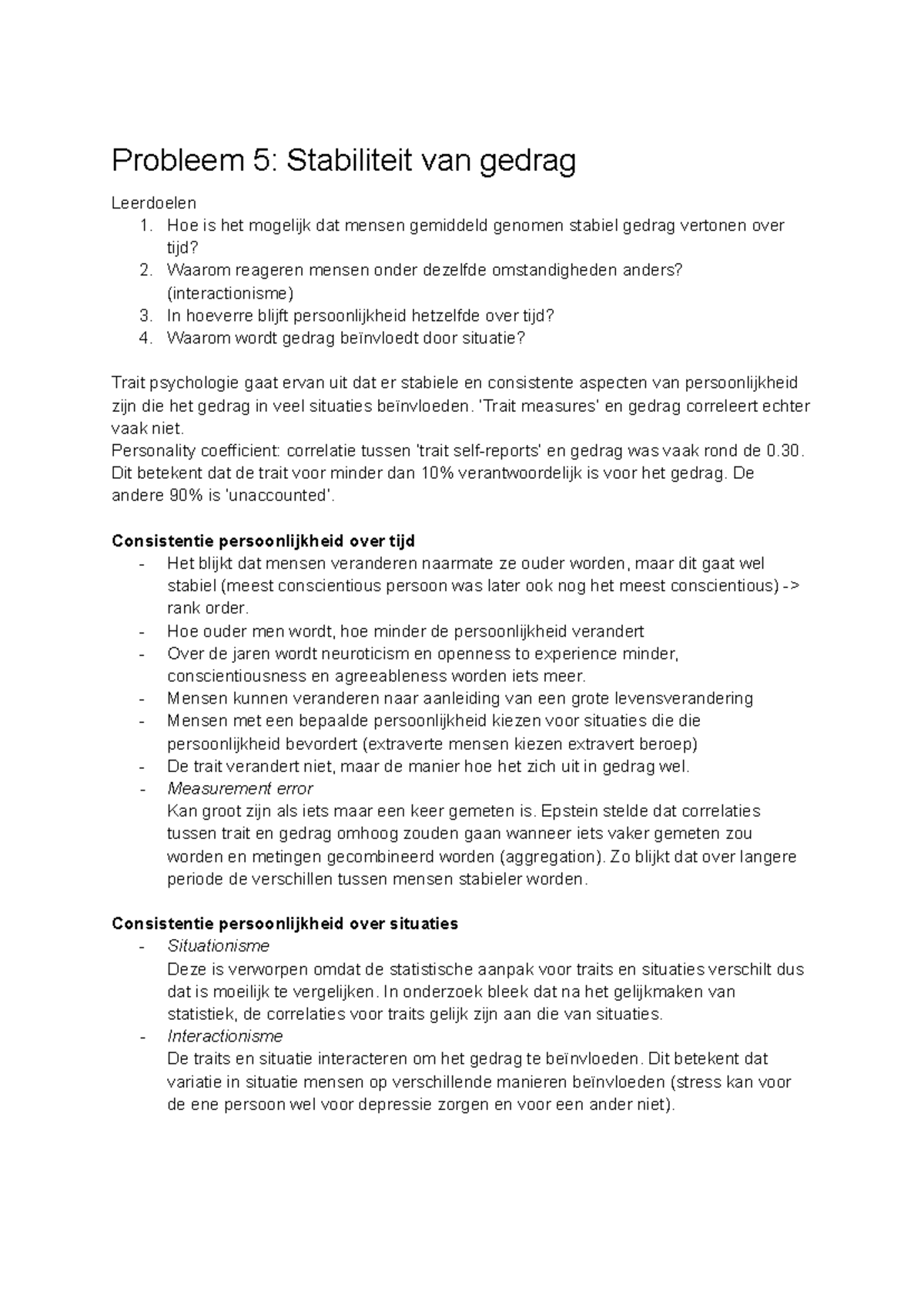 Probleem 5: Verkenning van Stabiliteit in Gedrag en Persoonlijkheid ...
