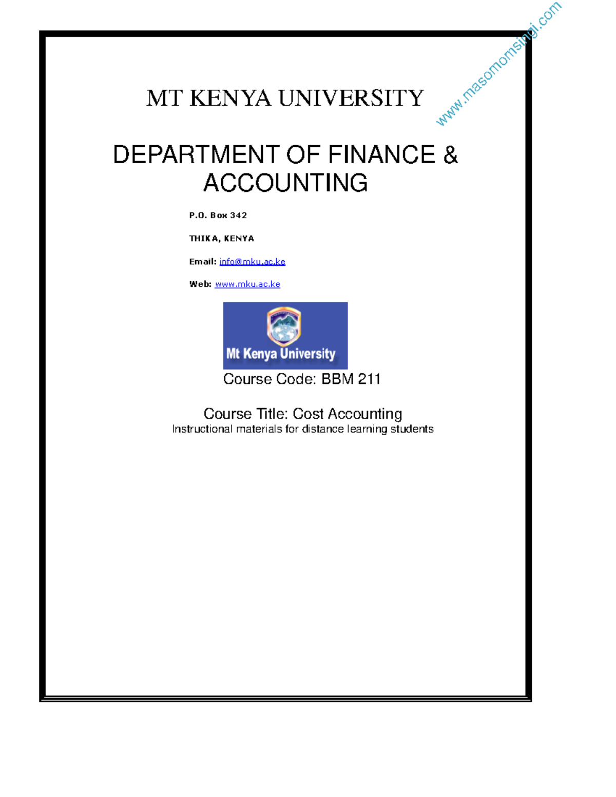 BBM 211: Comprehensive Cost Accounting Study Guide and Notes - Studocu