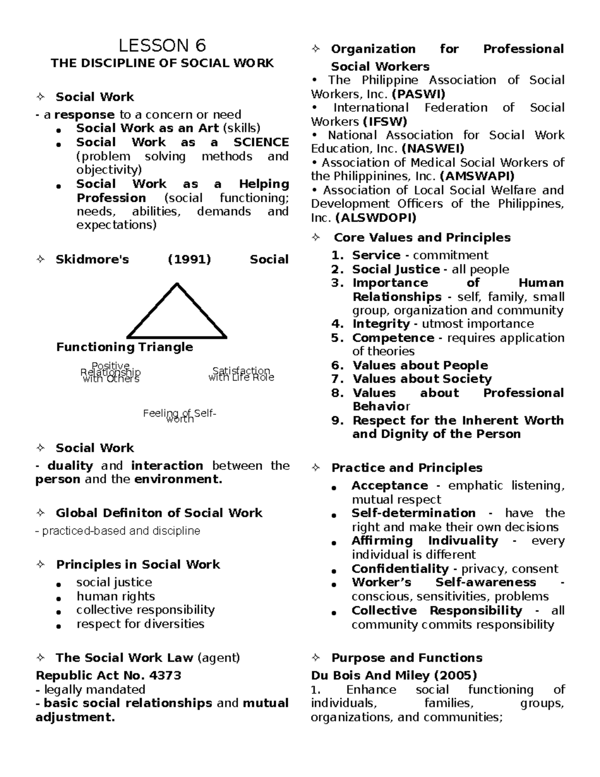 L6L7 - Social Work Lesson Review: Key Concepts and Roles - Studocu