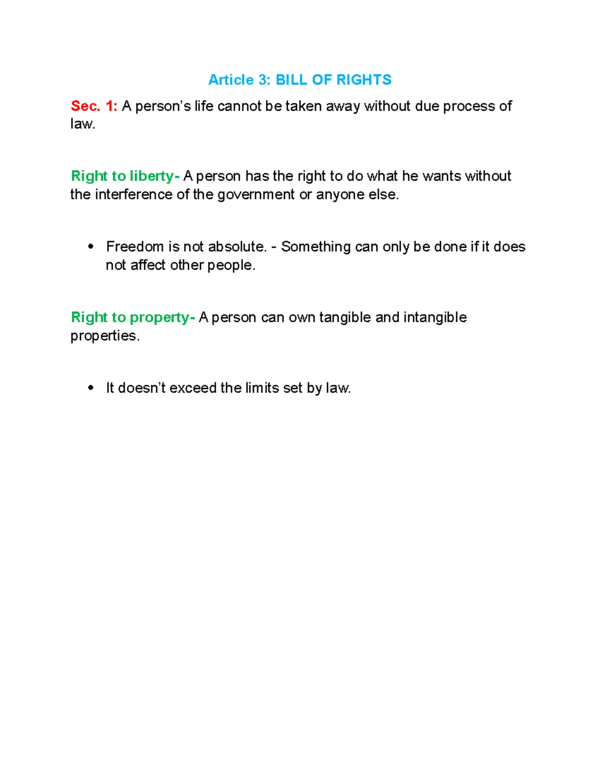 Phil. Consti. Article 3: Understanding the Bill of Rights - Studocu