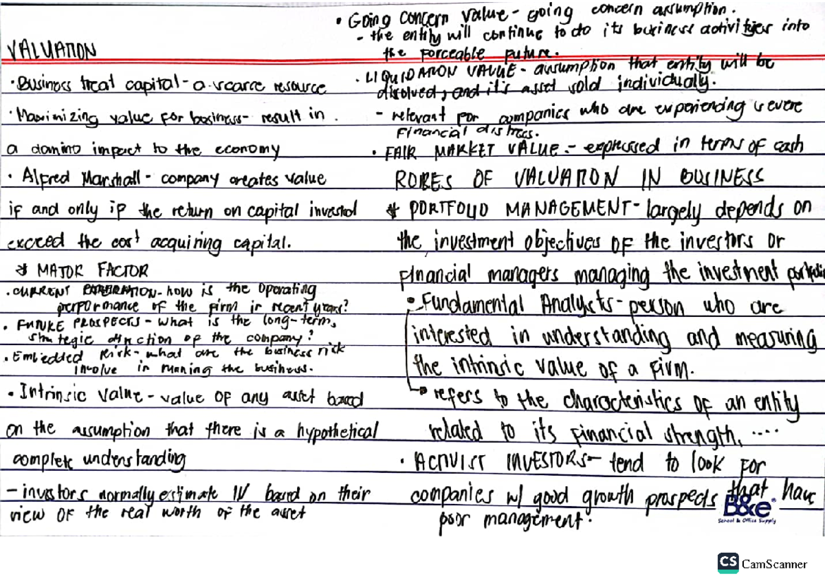 Valuation Techniques and Going Concern Assumptions - CS 26 - Studocu