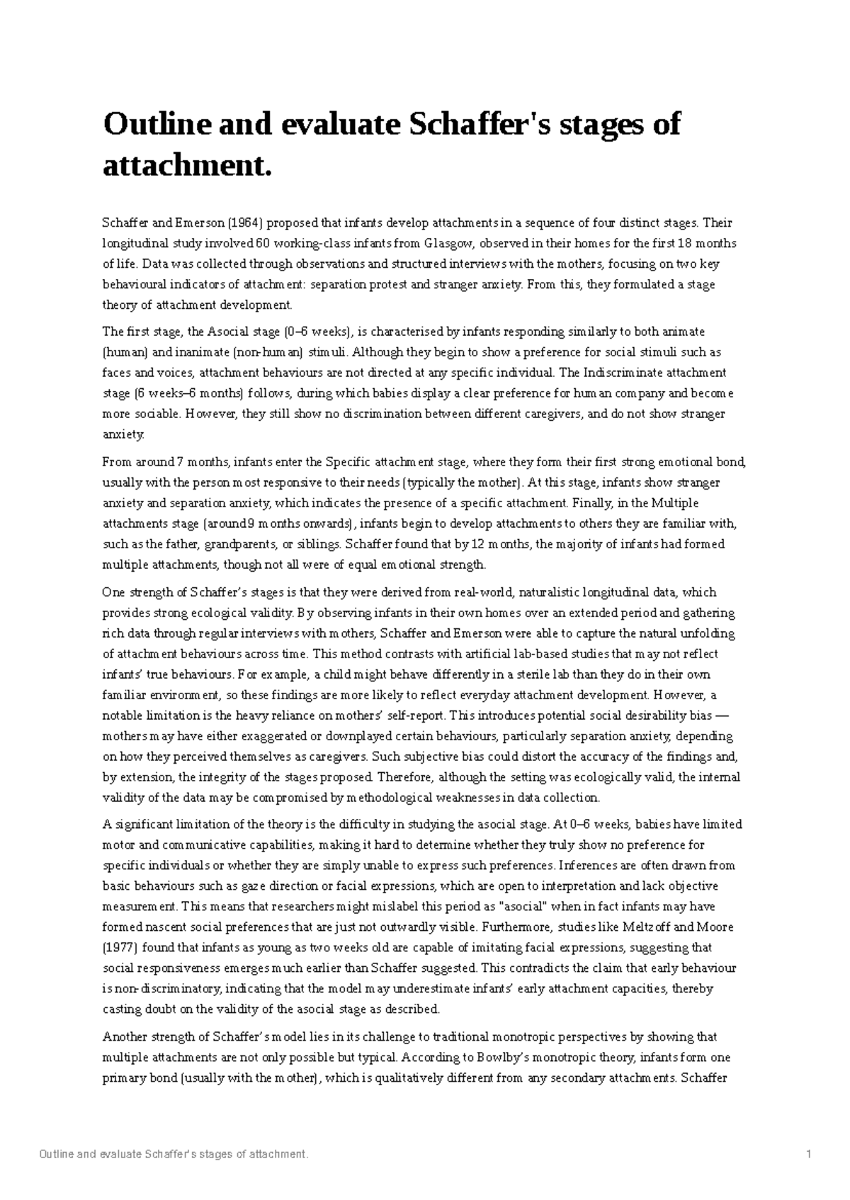 Schaffer's Stages of Attachment: A 16 Mark Essay Evaluation - Studocu