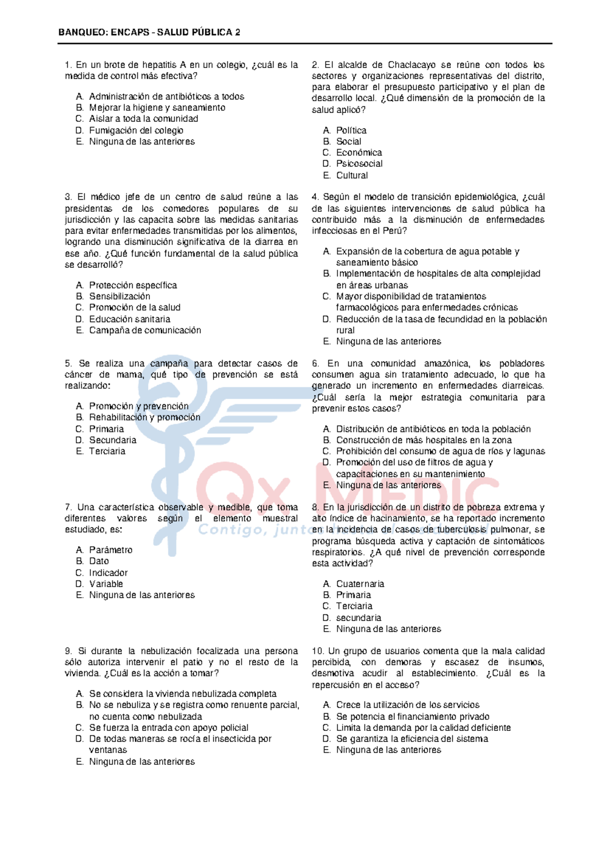 BANQUEO: ENCAPS SALUD PÚBLICA 2 - Preguntas y Respuestas Clave - Studocu