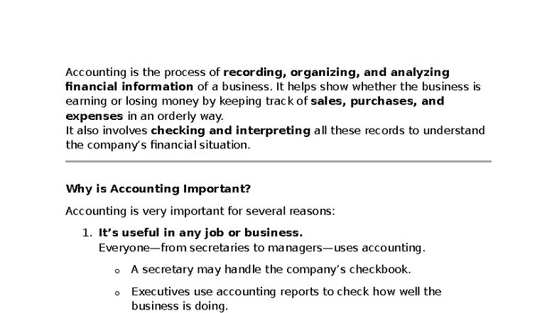Accounting 101: Understanding Financial Processes and Importance - Studocu