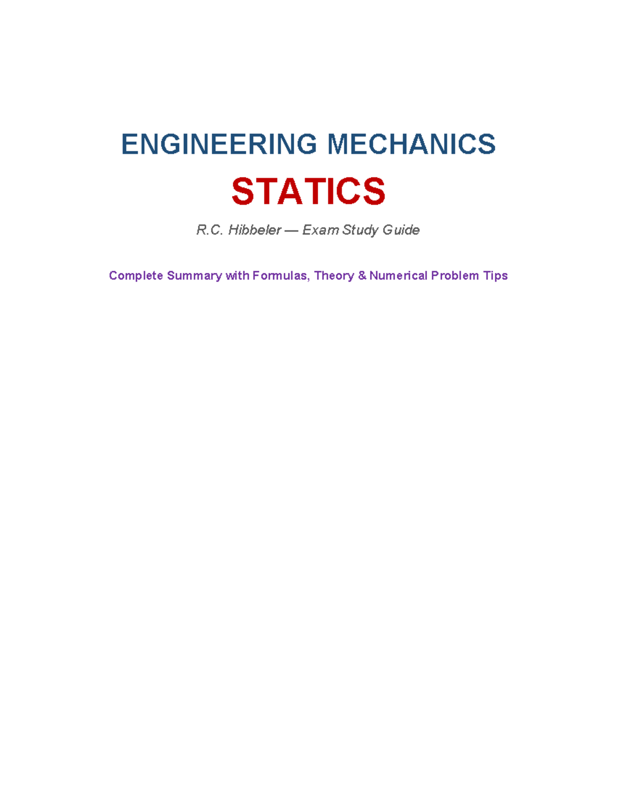 Hibbeler Engineering Mechanics Statics Exam Study Guide - Studocu