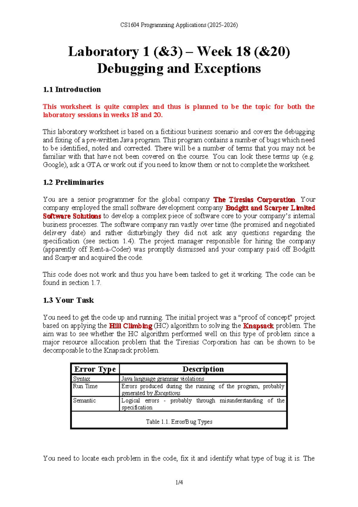 CS1604 Lab 1 - Debugging Java Code & Knapsack Problem Analysis - Studocu