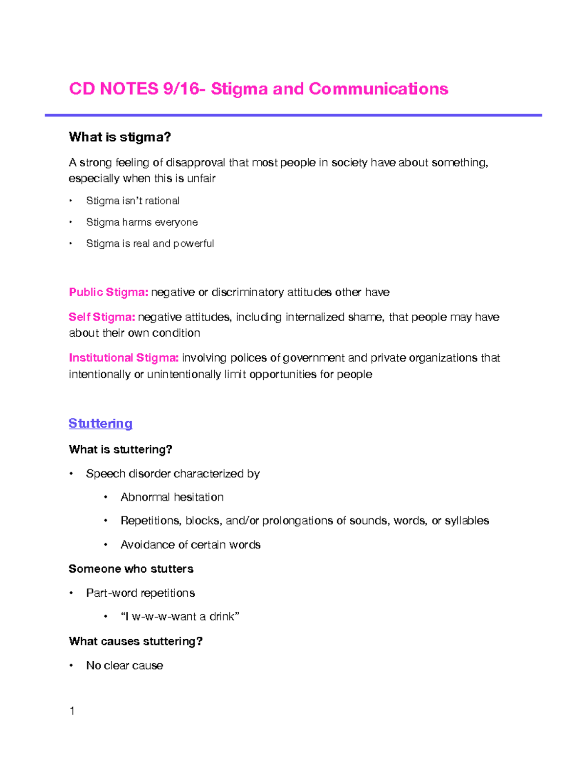 CD Notes 9:16 Stigma and Communictions - CD NOTES 9/16- Stigma and ...